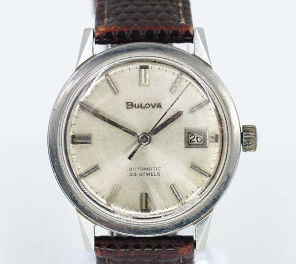 A BULOVA AUTOMATIC STEEL CASED GENTLEMAN'S WRISTWATCH