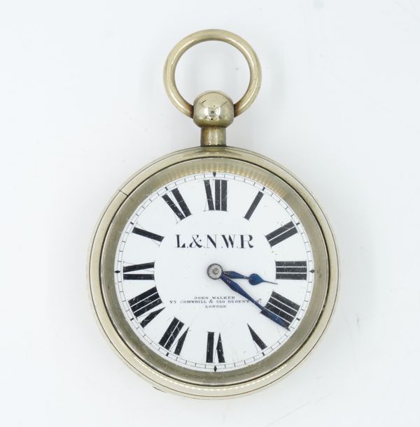 A LONDON AND NORTH WESTERN RAILWAY BASE METAL CASED, OPENFACED POCKET WATCH