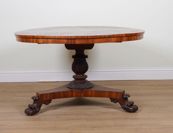 A REGENCY RADIAL MAHOGANY CIRCULAR SNAP-TOP CENTRE TABLE