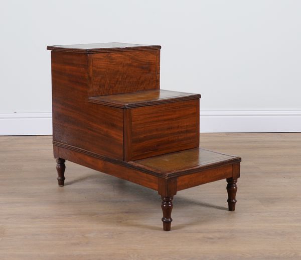 A GEORGE III MAHOGANY THREE TIER COMMODE/BED STEPS