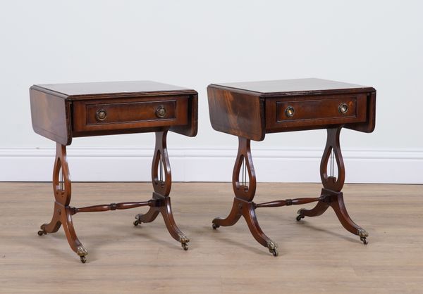 A PAIR OF SMALL REGENCY STYLE  MAHOGANY SINGLE DRAWER SOFA TABLES (2)