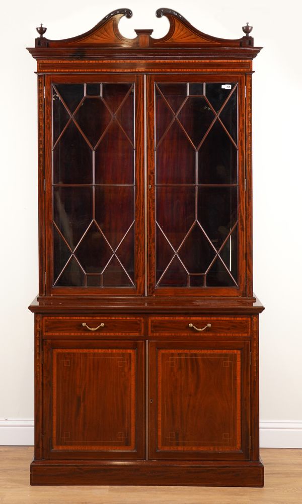 A GEORGE III AND LATER INLAID MAHOGANY BOOKCASE CABINET