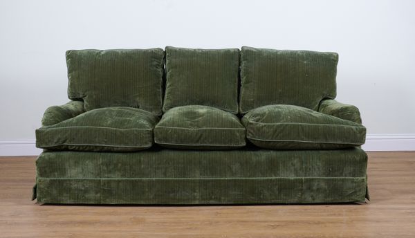 DUDGEON LONDON; A GREEN UPHOLSTERED THREE SEAT SOFA