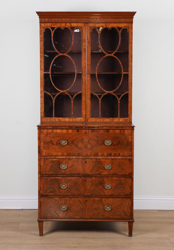 A GEORGE III TULIPWOOD BANDED MAHOGANY SECRETAIRE BOOKCASE