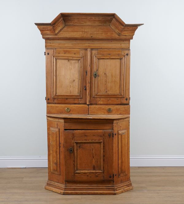 A 19TH CENTURY CONTINENTAL PINE BONNET TOPPED DRESSER