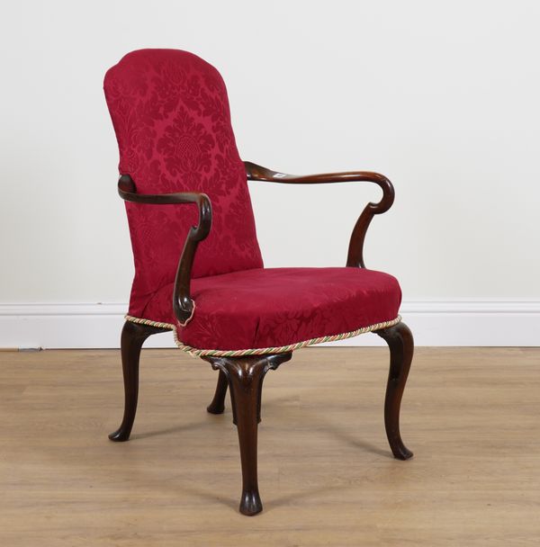 AN EARLY 18TH CENTURY STYLE MAHOGANY OPEN ARMCHAIR