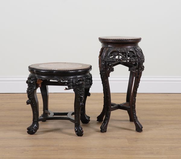 A CHINESE CARVED HARDWOOD OCCASIONAL TABLE (2)