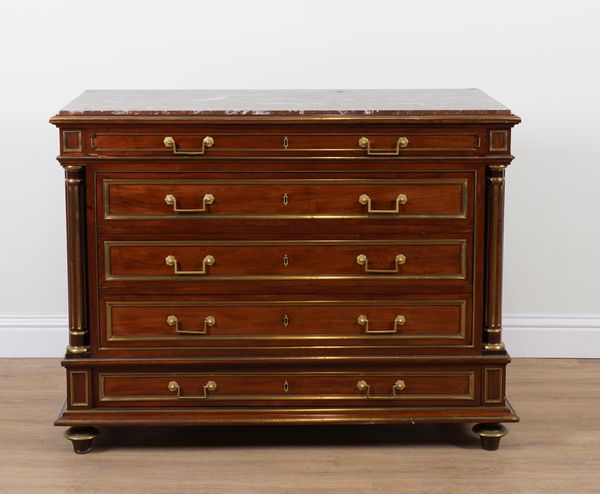 A LATE 19TH CENTURY FRENCH MARBLE TOP COMMODE