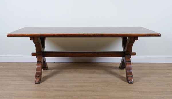 A 17TH CENTURY STYLE OAK  PLANK TOP REFECTORY TABLE