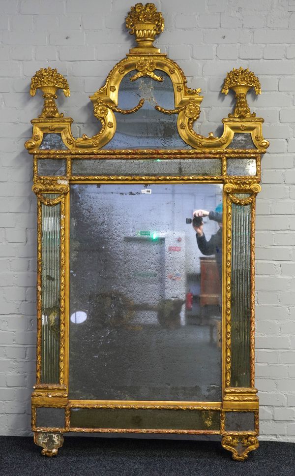 A LARGE 19TH CENTURY CONTINENTAL GILT FRAMED MARGINAL WALL MIRROR