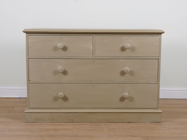 A GREY PAINTED PINE FOUR DRAWER CHEST