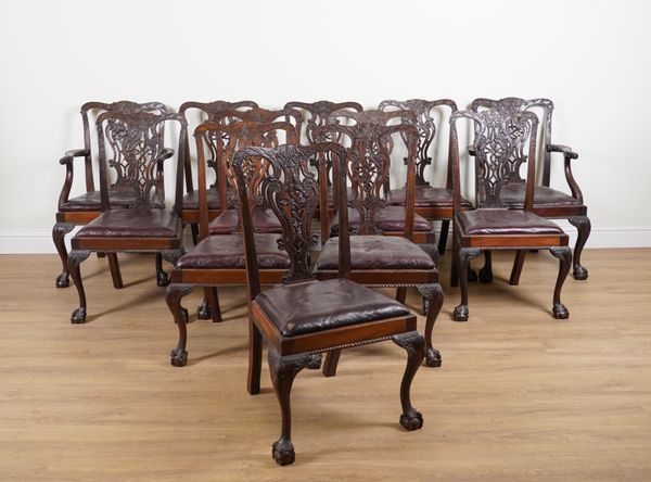 A SET OF TWELVE GEORGE II STYLE MAHOGANY DINING CHAIRS (12)