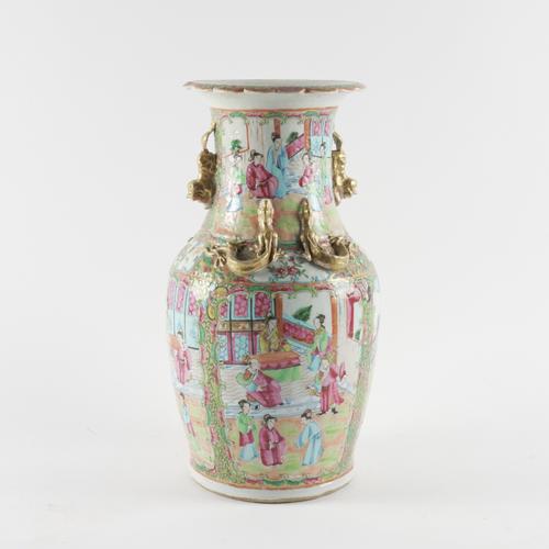 A CANTON FAMILLE ROSE BALUSTER VASE