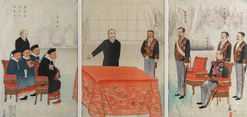 KIYOCHIKA KOBAYASHI ( 1847-1915) A JAPANESE WOODBLOCK TRIPTYCH  (3)