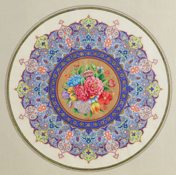 A PAINTED FLORAL ROUNDEL  (2)