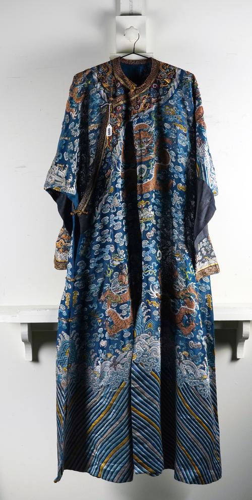 A CHINESE BLUE-GROUND SUMMER GAUZE DRAGON ROBE, JIFU