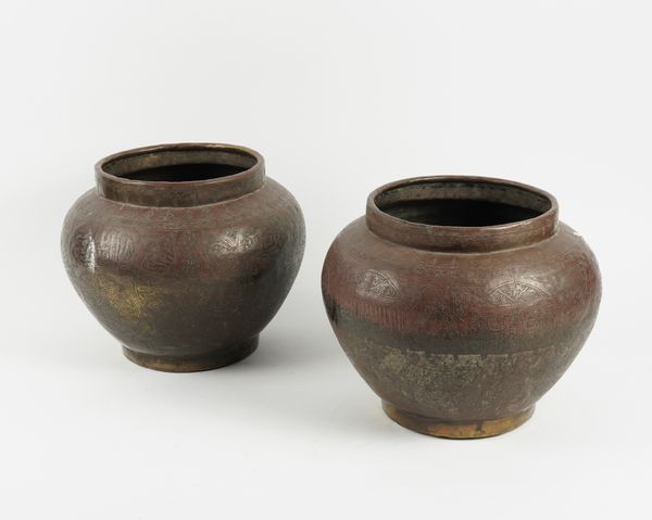 TWO SIMILAR BRASS STORAGE JARS (2)