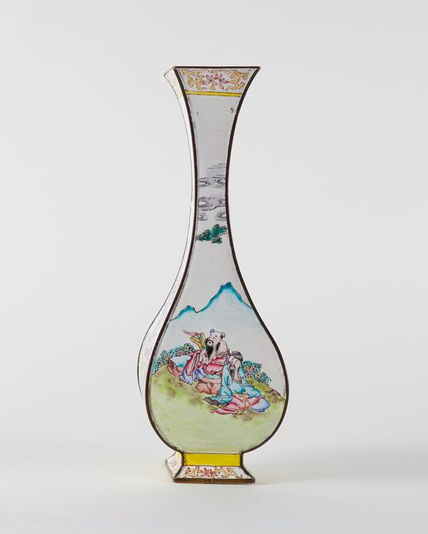 A CANTON ENAMEL LOZENGE-SHAPE BOTTLE VASE