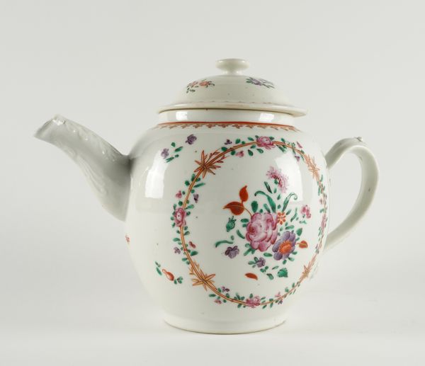 A CHINESE FAMILLE ROSE TEAPOT AND COVER (2)