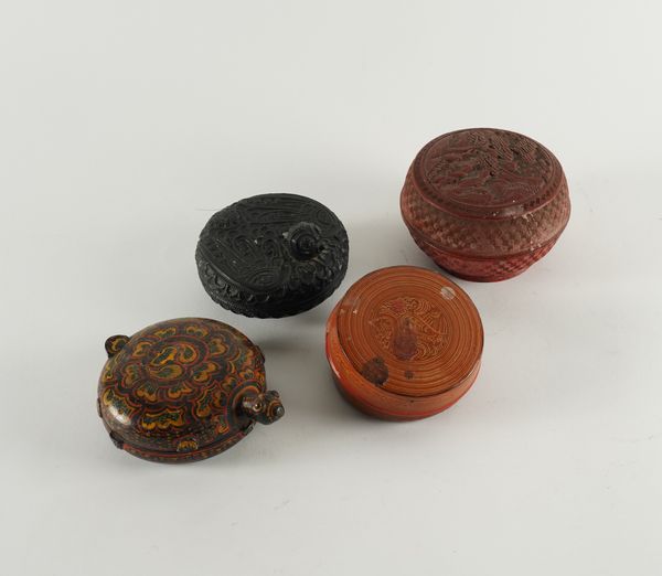 A SMALL CHINESE CINNABAR LACQUER CIRCULAR BOX AND COVER (8)