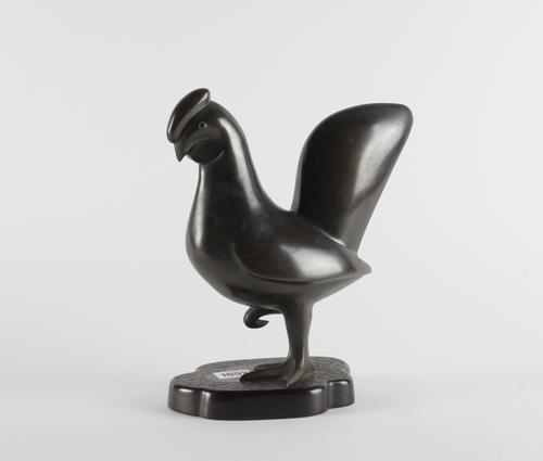 A JAPANESE BRONZE FIGURE OF A COCKEREL BY KIBUNDO SHOHEI  III ( 1892-1929)