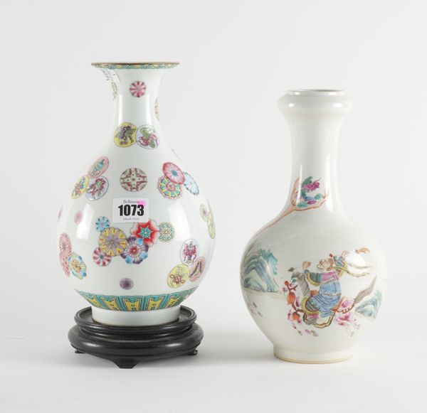 TWO CHINESE FAMILLE ROSE VASES (3)