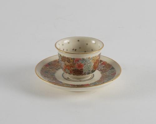 A JAPANESE SATSUMA MINIATURE BOWL AND SAUCER SIGNED YABU MEIZAN (2)