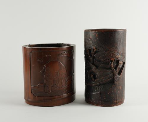 TWO CHINESE BAMBOO BRUSH POTS (2)