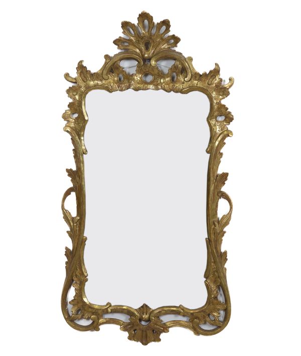 A GEORGE III GILT FRAMED RECTANGULAR WALL MIRROR (2)