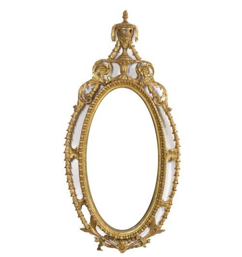 AN 18TH CENTURY STYLE GILT FRAMED OVAL MIRROR (2)