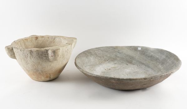 A WHITE MARBLE MORTAR AND BOWL (2)