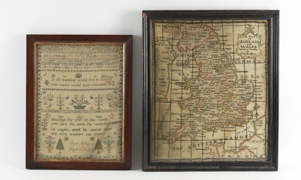 A LATE GEORGE III / REGENCY EMBROIDERED MAP SAMPLER OF ENGLAND AND WALES BY M.BREWSTER (2)