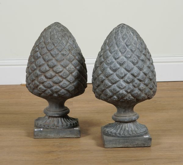 A PAIR OF LEAD ALLOY CAST METAL ACORN POST FINIALS (2)