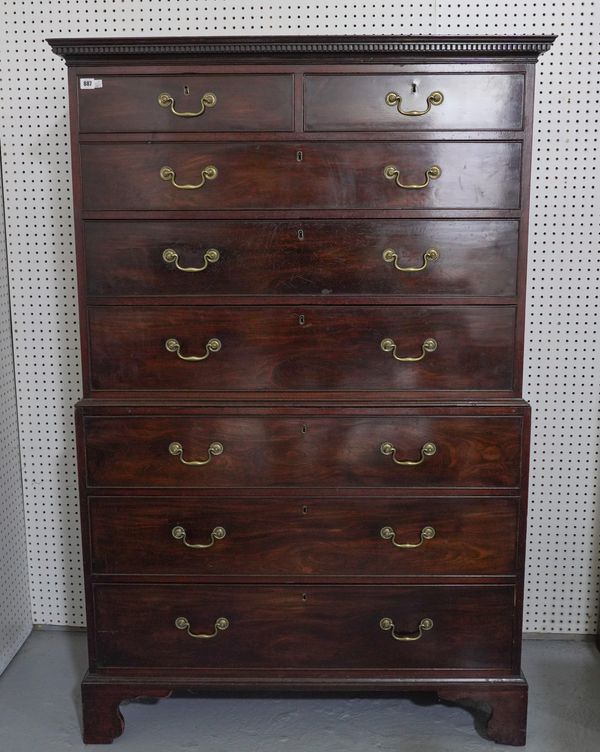 A GEORGE III MAHOGANY CHEST ON CHEST