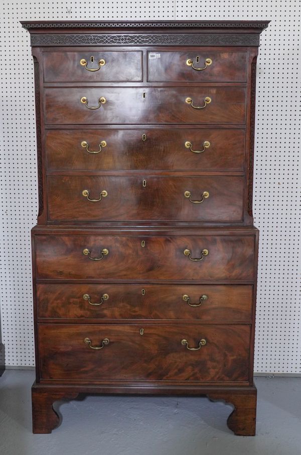 A GEORGE III MAHOGANY EIGHT DRAWER CHEST ON CHEST