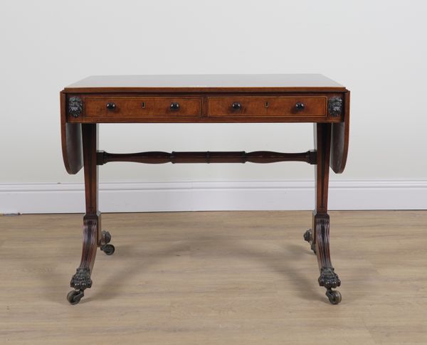 A REGENCY INLAID MAHOGANY TWO DRAWER SOFA TABLE