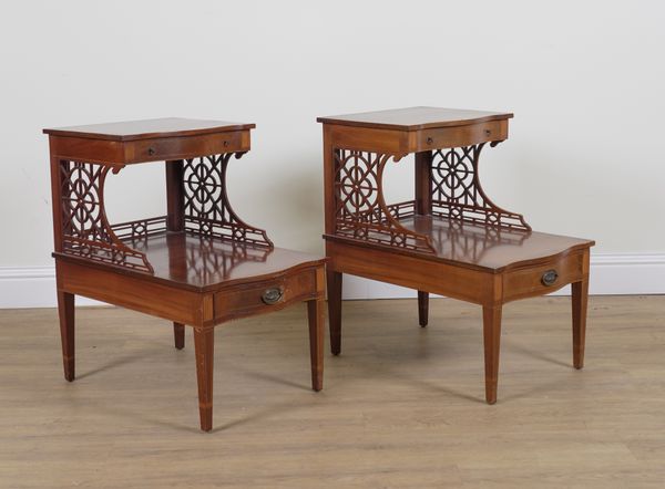 A PAIR OF EDWARDIAN MAHOGANY STEPPED BED SIDE TABLES (2)