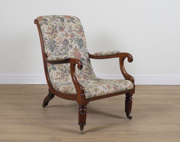 A REGENCY MAHOGANY FRAMED LOW OPEN ARMCHAIR