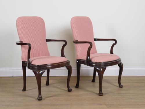 A PAIR OF GEORGE II STYLE MAHOGANY OPEN ARMCHAIRS (2)