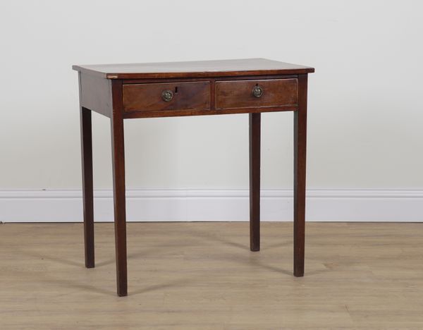 A 19TH CENTURY MAHOGANY TWO DRAWER SIDE TABLE