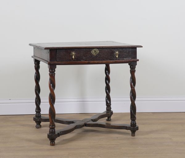 A 17TH CENTURY AND LATER INLAID OAK SINGLE DRAWER SIDE TABLE