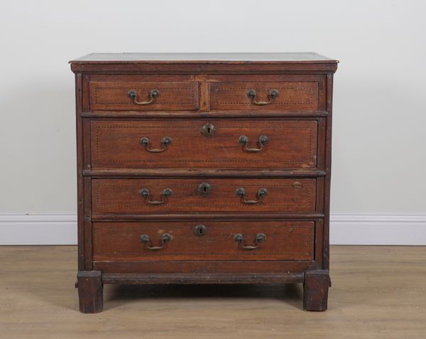 A 17TH CENTURY AND LATER OAK FIVE DRAWER CHEST