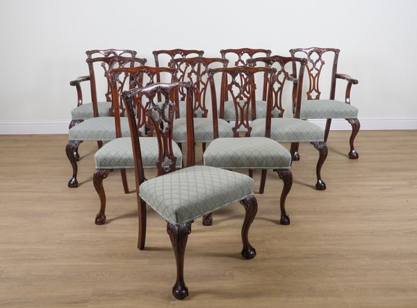 A SET OF TEN 18TH CENTURY STYLE MAHOGANY DINING CHAIRS (10)