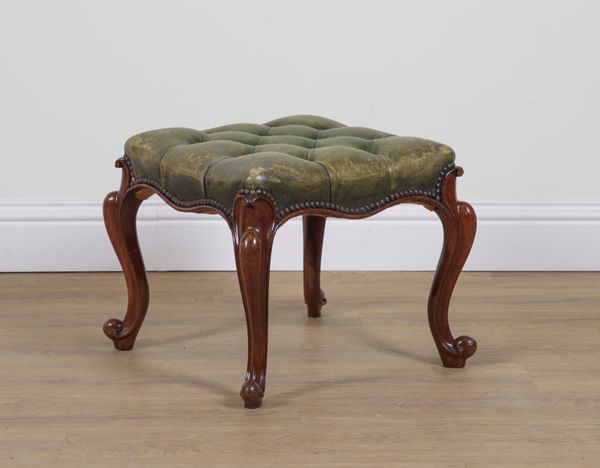 A VICTORIAN WALNUT SQUARE FOOTSTOOL