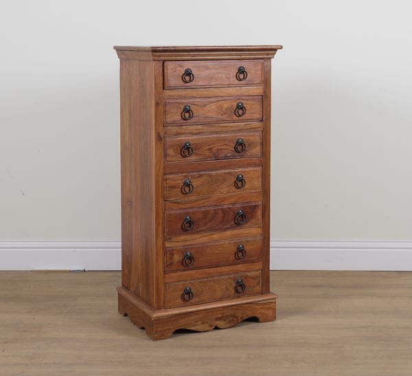 A MODERN HARDWOOD TALL NARROW SEVEN DRAWER CHEST