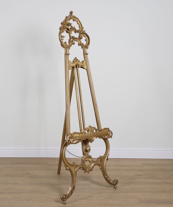 A FRENCH ROCCO STYLE GILTWOOD A-FRAME EASEL