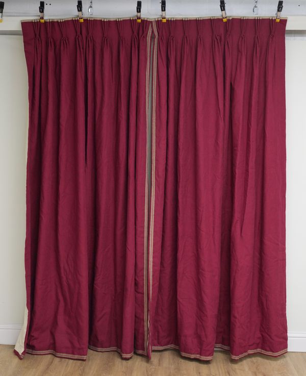 A PAIR OF COLEFAX & FOWLER BURGUNDY RED LINEN CURTAINS (2)