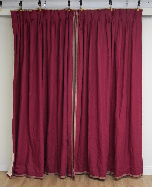 A PAIR OF COLEFAX & FOWLER BURGUNDY RED LINEN CURTAINS (2)