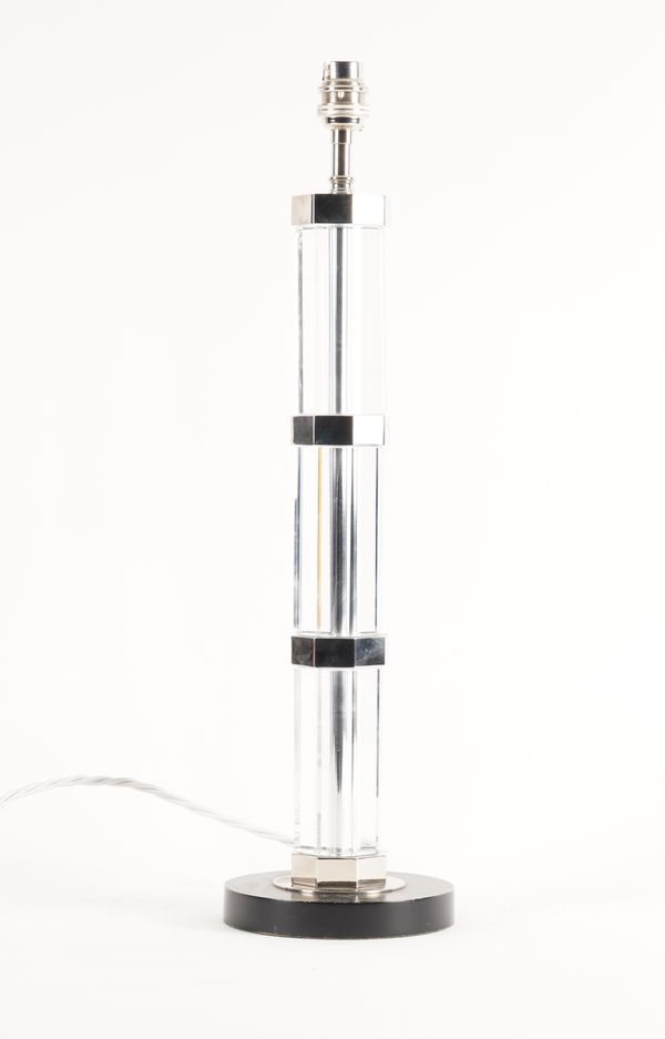 PROBABLY BY VAUGHAN: A GLASS AND CHROME TABLE LAMP