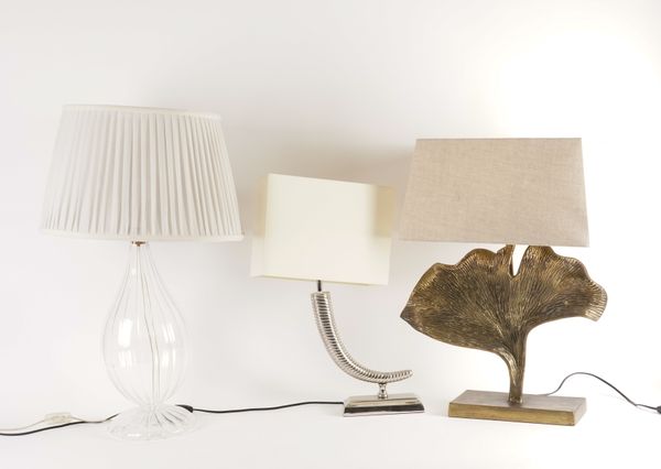 THREE TABLE LAMPS INCLUDING ONE MODELLED AS A HORN (3)